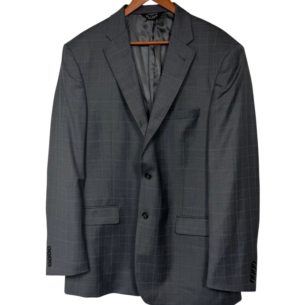 Jos A Bank Signature Collection Grey Windowpane Wool Blazer Sport Coat 44L